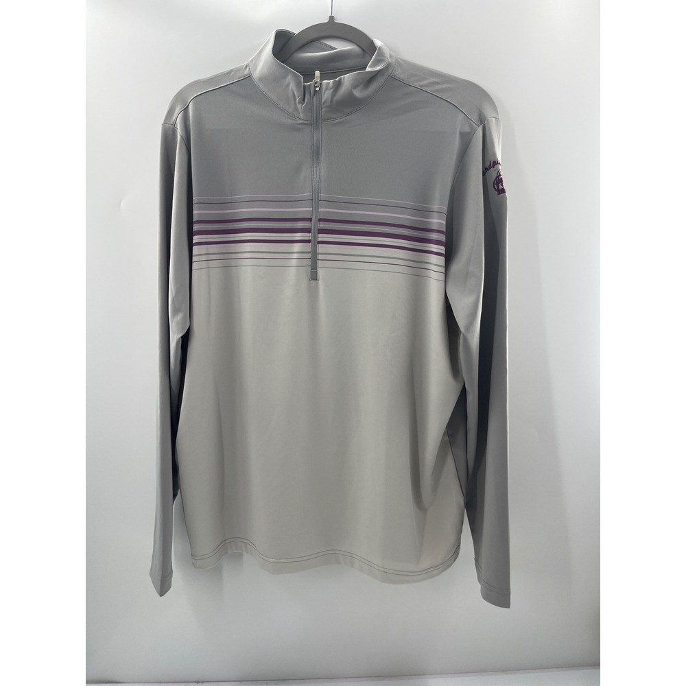Antigua Mens Gray Striped Quarter Zip Pullover Golf Performance Shirt Size M